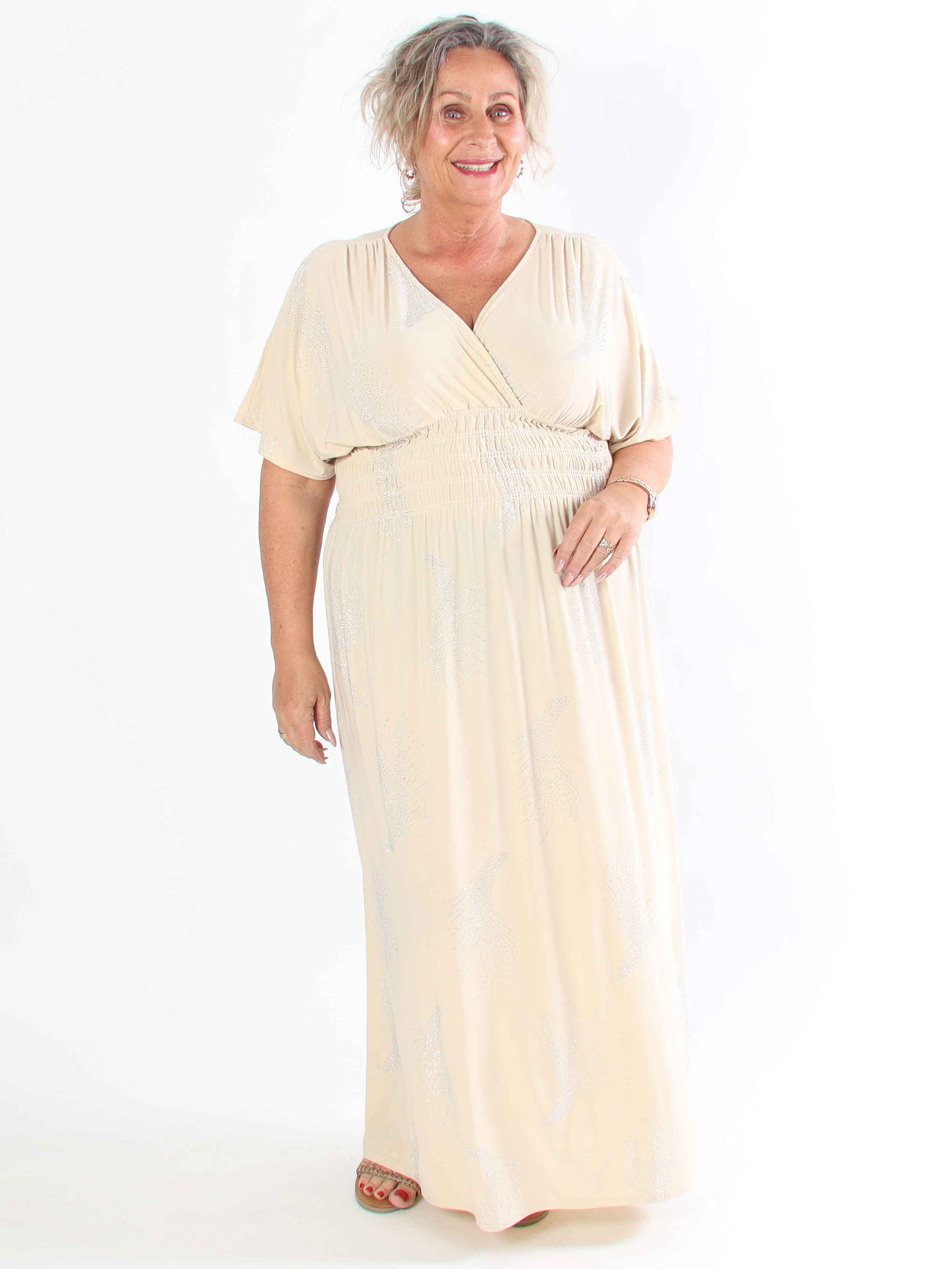 Pams Leaf Crystal - Lang elastisk plus size kjole med mønster af similisten